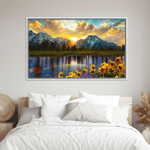 Mountain Sunset <b>Canvas</b> Print: Wildflower Lake View Nature Decor,WHITE <b>FRAMED</b> <b>CANVAS</b> - Product Image 3