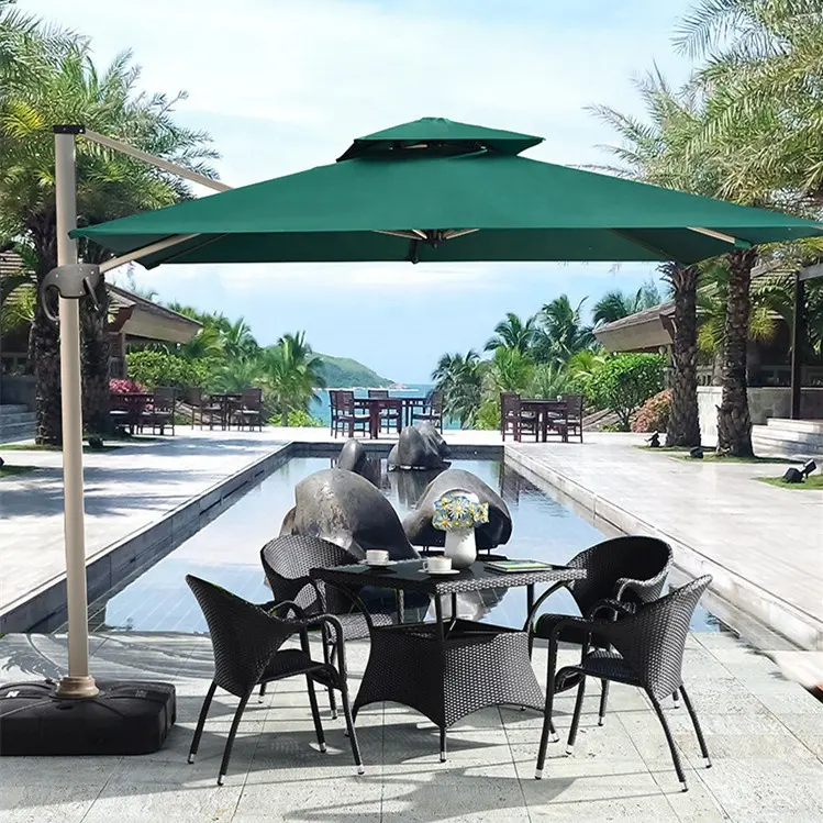 Payung Pantai Dekoratif Aluminium Yang Digunakan Berulang Derajat, Payung Teras Luar Ruangan Rotasi 360 Derajat