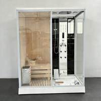 Cabine de sauna en bois finlandais carbonisé à structure solide, combinaison vapeur et sauna, verre trempé, double fonction sèche et humide pour projet résidentiel