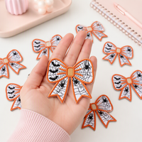 Patch en feutre brodé thermocollant, motif Noël et Halloween, avec dentelle et nœud, écologique