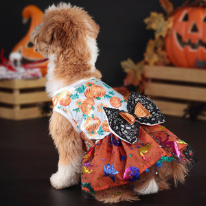 Vêtements d'Halloween pour Animaux de Compagnie Chiot <span class=keywords><strong>Chien</strong></span> Robe en Tulle <span class=keywords><strong>Citrouille</strong></span> Squelette Costumes d'Halloween avec Nœud en Dentelle - Product Image 6