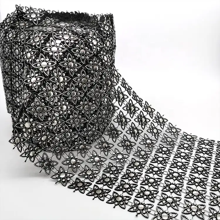 Fashion 8 Baris Perak Plating Payet Plastik Berlian Imitasi Lembar Bunga Transfer Mesh Roll Trim