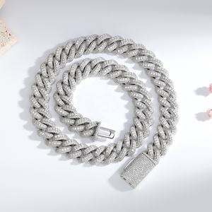 OUGEPHELI 15mm 3 filas Hip Hop Iced Out CZ Zircon <span class=keywords><strong>Collar</strong></span> De Candena Cubana Eslabones Cubano <span class=keywords><strong>Collar</strong></span> Miami Cuban Link Chain - Product Image 4