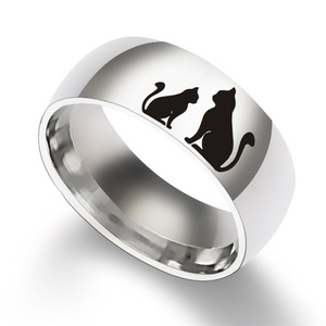 Pet lover double <b>cat</b> silhouette <b>ring</b> stainless steel wide-sided glossy male and female neutral wind cross-border wholesale <b>ring</b> - Product Image 5