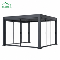 HESIWEI 3x3m Pergola de Luxe Moderne en Aluminium, Véranda Bioclimatique, Pavillon avec Toit à Lames Orientables Automatiques, Gazebo de Jardin Extérieur