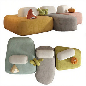 Canapé modulaire en forme de galet, rembourrage en mousse, tissu, pour salon, espace détente, enfants, animaux domestiques, adultes, personnes âgées, design artistique - Product Image 1