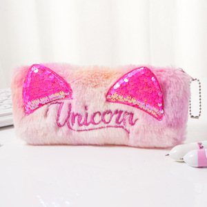 Astuccio in peluche con orecchie di gatto alla moda e paillettes, borsa porta cancelleria di grande capacità, astuccio per ragazze, regalo - Product Image 5