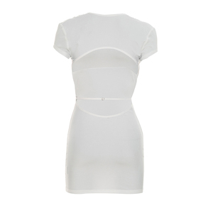 Viviblook J26DS205 Vestidos de verano para mujer, nuevo vestido ajustado mini sin espalda con cuello cruzado en V y manga corta de color sólido para damas - Product Image 2