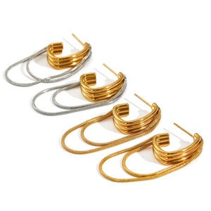 Pendientes colgantes de acero inoxidable con borlas de oro de 18k estilo europeo americano para mujer, diseño geométrico, cadena con bloques de color, a la moda. - Product Image 4