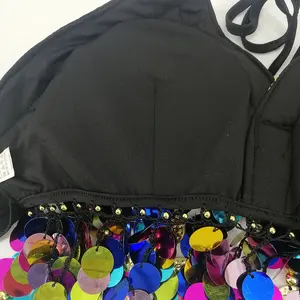 Women Sequin Halter <strong>Bra</strong> Top with Coins Salsa <strong>Belly</strong> <strong>Dance</strong> Boho Festival Clubbing <strong>Tribal</strong> <strong>Bra</strong> Top Halloween Rave Costume - Product Image 5