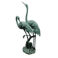 Statue de paire d'hiboux en aluminium, finition verdigris, sculptures d'oiseaux, base intégrée, décoration d'extérieur pour jardin, étang, pelouse
