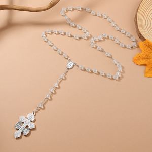 Catholic 8mm Frosted Beads Cross <b>Rosary</b> <b>Necklace</b> Pardon Forgiveness Baptism Communion Gift Religious Buddhism Alloy Diamond - Product Image 3