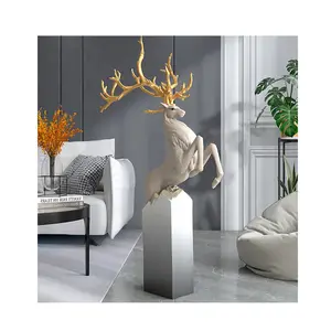 jump run gold Deer Sculpture Modern wholesale home decor Fiberglass deer diy home decor Fiberglass Painted Elk Sculpture