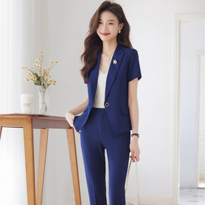 Women's Short Sleeve Suit Set Slim Fit Solid Color Breathable Polyester Workwear For Office Hotel Receptionist Uniform - Product Image 2