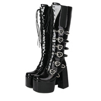 Bottes hautes en PU verni pour femmes, à lacets, plateforme, pour l'hiver, robes et spectacles, prix de gros d'usine, designs personnalisés