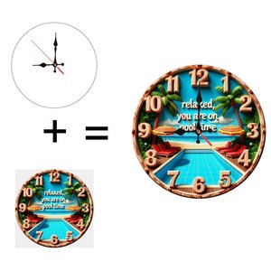 Horloge murale ronde en bois 25x25 cm, silencieuse, sans tic-tac, décoration intérieure, installation facile, design Pool Time - Product Image 6