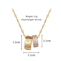 Collier pendentif double anneau pour femme en acier inoxydable plaqué or 18 carats PVD tendance, sans ternissement, avec zircon