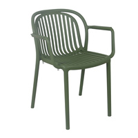 Fauteuil en plastique PP monobloc vert, dossier incurvé à lattes verticales, empilable, pour salle à manger, café en plein air, terrasse, restaurant