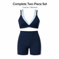Ensemble de yoga 2 pièces Premium Color Block sans couture, séchage rapide, soutien-gorge de sport à col en V, taille haute, respirant, extensible dans les 4 sens, tenue de sport pour la gym