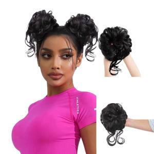 วิกผมทรงชิญองแบบผมมนุษย์ ลอนคลาย สีดำ พร้อมยางรัดผม สำหรับสาวหวาน ทำผมทรงอัพดอย อุปกรณ์เสริมผมมหัศจรรย์ - Product Image 4