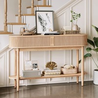 Service OEM ODM, table console robuste de style farmhouse avec plateau spacieux et portes coulissantes à tambours