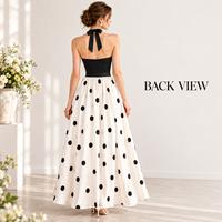 Robe longue personnalisée pour femme en satin imprimé, col halter, corsage structuré, jupe évasée froncée, robe de soirée formelle