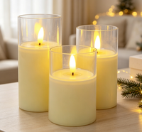 Ensemble de 3 bougies LED sans flamme avec couvercle en verre, bougies pilier, lumières de bougies artificielles fonctionnant sur piles, décoration de table