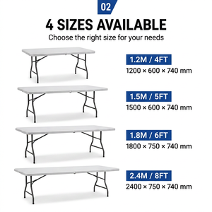 USA DELIVERY Commercial <b>Plastic</b> Folding <b>Table</b> 4FT 5FT 6FT 8FT – Portable HDPE Banquet <b>Table</b> for Restaurant Events BIG PROMOTION - Product Image 1
