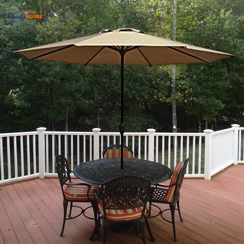 Plaj şemsiye alüminyum açık mekan mobilyası çağdaş yuvarlak şemsiye şemsiye büyük şemsiye ile Tilt ucuz fiyat bahçe 2.7m