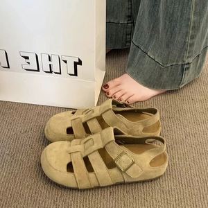 2026 Ladies Retro Forest Pig Cage Shoes Closed Toe Hollow Out Woven Soft <b>Flat</b> Two Wear Outdoor Daily Mule <b>Sandals</b> - Product Image 3