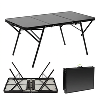 Table pliante en aluminium à 3 sections, extra longue, noire, portable, pour le camping en plein air, capacité de 6 personnes, pour la vente en gros