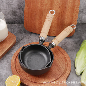 <b>Cast</b> Iron Mini Fry <b>Pan</b> 11 Cm Nonstick Round For Home Cooking Pancake Egg <b>Pan</b> With Wooden Handle - Product Image 3