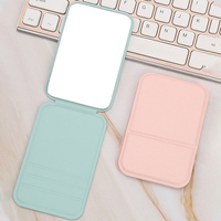 Miroir de maquillage pliable couleur macaron avec couvercle en PU, support rabattable, mini miroir cosmétique de bureau, vente en gros, logo personnalisé pour sac à main et voyage