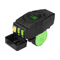 Chargeur de téléphone pour moto double USB 36W QC3.0 12V-24V avec voltmètre, interrupteur marche/arrêt, adaptateur de charge rapide double port étanche