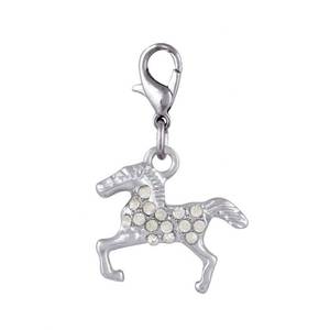 Amuleto de caballo plateado con detalles de cristal para la elaboración de joyas - Product Image 1