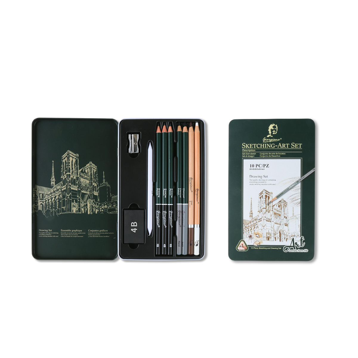 Giorgione 10pcs Sketch Pencil Set - 2B/4B/6B Soft Charcoal Pencils