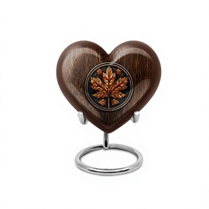 Hermosa urna conmemorativa de cremación de corazón de hoja de arce marrón para cenizas de adultos, urna decorativa de corazón grande con soporte y bolsa de terciopelo gratis - Product Image 1