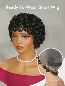 Perruque <span class=keywords><strong>Wiggins</strong></span> courte bouclée dégradée coupe pixie 8 pouces HD en dentelle complète, cheveux humains, sans colle, pré-épilée, noir naturel, légère pour femmes - Product Image 2