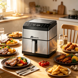 Nouvelle friteuse à air carrée moderne en métal 6L avec écran tactile, appareil de cuisson multifonctionnel pour la maison, certifiée CE, livraison rapide - Product Image 2