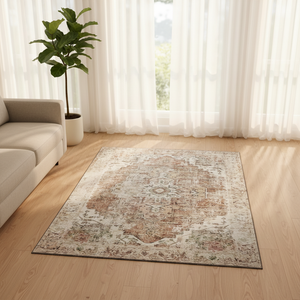 Tappeto Moderno con Design Orientale Astratto, Prodotto a Macchina, Sottile con Retro <span class=keywords><strong>in</strong></span> PVC, <span class=keywords><strong>in</strong></span> Poliestere Avorio Grigio, Lavabile - Product Image 2