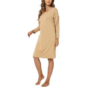 Camisón de Bambú Personalizado para Mujer, Manga Larga, Vestido de Dormir de Bambú y Algodón, Suave y Elástico, con Bolsillos, Vestido de Estar por Casa para Mujer - Product Image 2