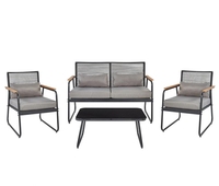 Ensemble de salon de jardin moderne en métal et rotin, 4 pièces, avec canapé, chaises, table basse en verre et coussins doux imperméables