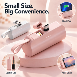 Chargeur portable compact 5000 mAh avec câble de charge intégré, alimentation 10 W, double port USB, support de téléphone pliable - Product Image 5