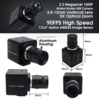 ELP Webcam USB Kecepatan Tinggi 90FPS 2.3MP 1080P UVC AR0234 Global Shutter Kamera Komputer USB untuk PC dengan Lensa Varifokal 2.8-12mm