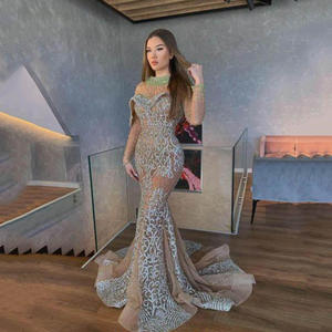 Dq764 أحدث فستان سهرة أنيق بتصميم حورية البحر من التول اللامع باللون الشامبين الكريستالي، فستان رسمي للحفلات - Product Image 4