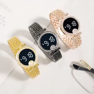 6105 여성 led 디지털 시계 다이아몬드 패션 스퀘어 라인 석 터치 LED 시계