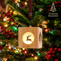 Lampe de Projection Nocturne Carrée en Bambou, Rechargeable, Tactile, à Intensité Variable, LED, pour Noël, Halloween, Chambre à Coucher, Décoration Intérieure