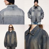 Veste en jean décontractée pour homme, style rétro américain, personnalisée OEM, coupe oversize, double couche, effet délavé, avec fermeture éclair