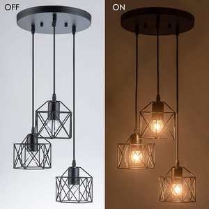 Modern Black Stainless Steel Remote Control Pendant <b>Light</b> E26 <b>LED</b> Adjustable Height Geometric Cage Chandelier <b>for</b> Dining <b>Room</b> - Product Image 4