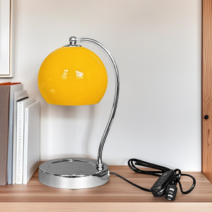 Lampe de table moderne en cristal jaune en forme de cône, base en bois, E27 LED, col flexible réglable, écologique, blanc chaud 3500K, pour chambre à coucher ou bureau - Product Image 1